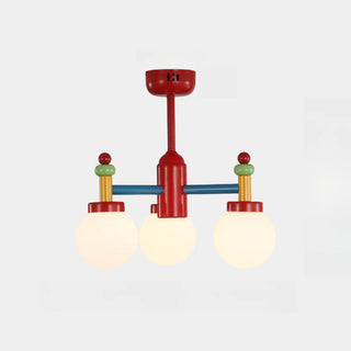ZOWALA - Red Branch White Glass Ball Mini Kids Room Chandelier Image - 6