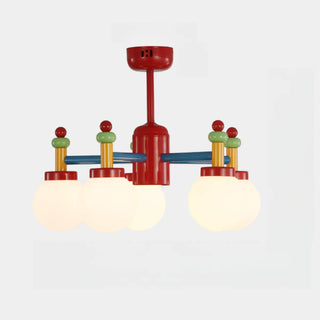 ZOWALA - Red Branch White Glass Ball Mini Kids Room Chandelier Image - 7