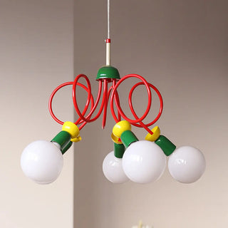 ZOWALA - Red Metal Curve Linear White Ball Kids Room Chandelier Image - 1