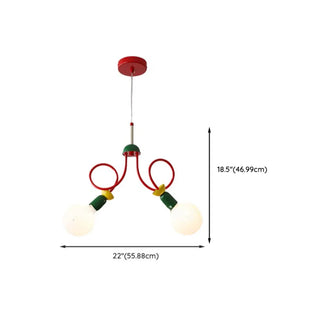 ZOWALA - Red Metal Curve Linear White Ball Kids Room Chandelier #size