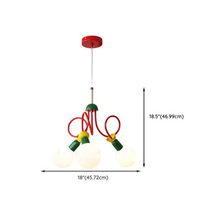 ZOWALA - Red Metal Curve Linear White Ball Kids Room Chandelier Image - 11