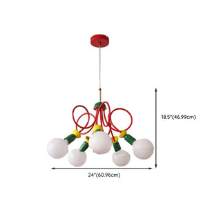 ZOWALA - Red Metal Curve Linear White Ball Kids Room Chandelier Image - 12