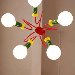 ZOWALA - Red Metal Curve Linear White Ball Kids Room Chandelier Image - 2