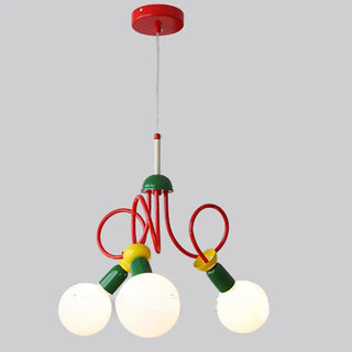 ZOWALA - Red Metal Curve Linear White Ball Kids Room Chandelier Image - 5