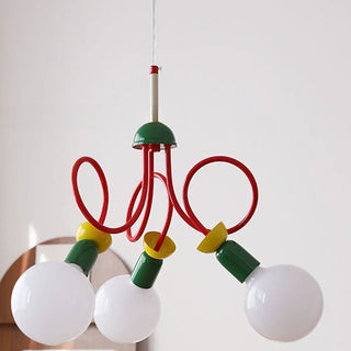 ZOWALA - Red Metal Curve Linear White Ball Kids Room Chandelier Image - 6