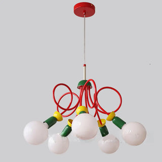 ZOWALA - Red Metal Curve Linear White Ball Kids Room Chandelier Image - 7