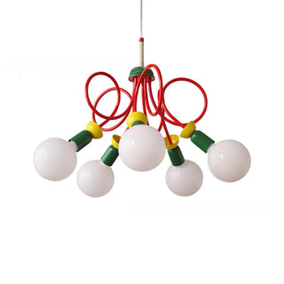 ZOWALA - Red Metal Curve Linear White Ball Kids Room Chandelier Image - 8
