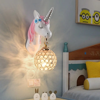 Kids' Room Whimsical Unicorn Crystal Globe Wall Light Zawala Image - 1