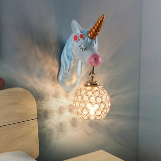 Kids' Room Whimsical Unicorn Crystal Globe Wall Light Zawala Image - 2