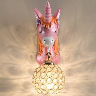 Kids' Room Whimsical Unicorn Crystal Globe Wall Light Zawala Image - 6