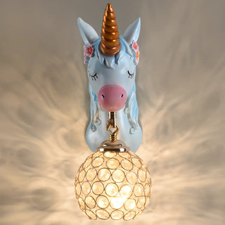 Kids' Room Whimsical Unicorn Crystal Globe Wall Light Zawala Image - 7