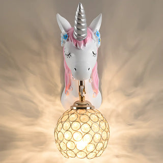 Kids' Room Whimsical Unicorn Crystal Globe Wall Light Zawala Image - 8