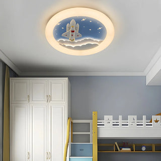 Kids Room Round Rocket Dimmable LED Flush Mount Light Zawala Image - 1