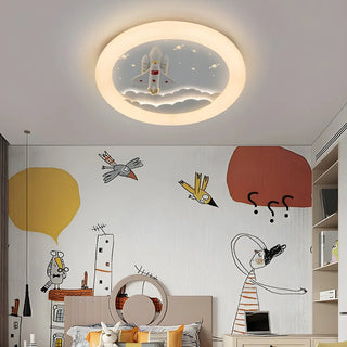 Kids Room Round Rocket Dimmable LED Flush Mount Light Zawala Image - 2