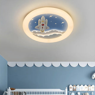 Kids Room Round Rocket Dimmable LED Flush Mount Light Zawala Image - 6