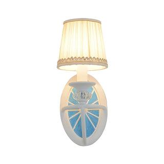 Coastal Round Base Fabric Kids Room Blue Wall Sconce Image - 4