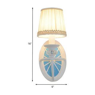 Coastal Round Base Fabric Kids Room Blue Wall Sconce #size