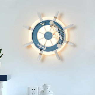 Coastal Rudder Resin Kids Room Blue Warm Light Wall Sconce Zawala Image - 1