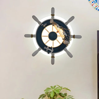 Coastal Rudder Resin Kids Room Blue Warm Light Wall Sconce Zawala Image - 3