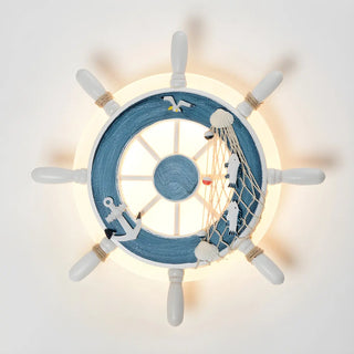 Coastal Rudder Resin Kids Room Blue Warm Light Wall Sconce Zawala Image - 4