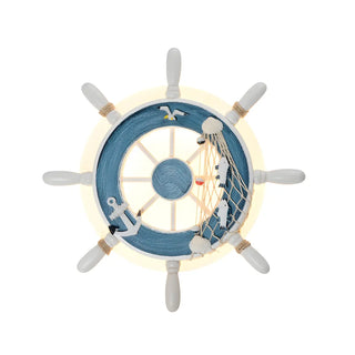 Coastal Rudder Resin Kids Room Blue Warm Light Wall Sconce Zawala Image - 5