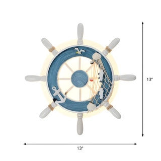 Coastal Rudder Resin Kids Room Blue Warm Light Wall Sconce Zawala #size
