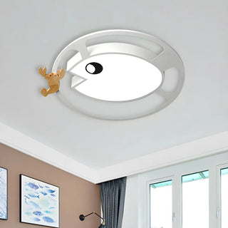 ZOWALA - Kids Small Wood Shrimp Fish White LED Flush Mount Light Image - 1