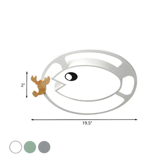 ZOWALA - Kids Small Wood Shrimp Fish White LED Flush Mount Light Image - 10