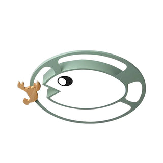 ZOWALA - Kids Small Wood Shrimp Fish White LED Flush Mount Light Image - 11
