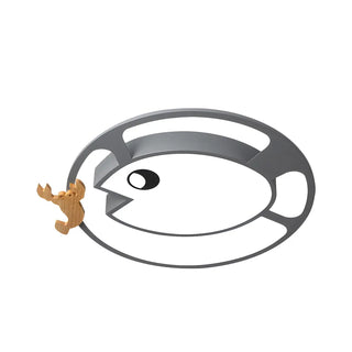 ZOWALA - Kids Small Wood Shrimp Fish White LED Flush Mount Light Image - 12