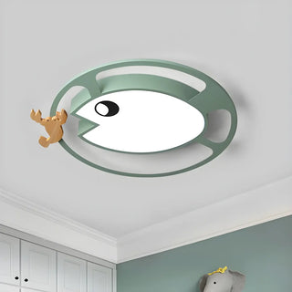ZOWALA - Kids Small Wood Shrimp Fish White LED Flush Mount Light Image - 2