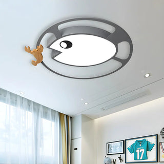 ZOWALA - Kids Small Wood Shrimp Fish White LED Flush Mount Light Image - 3
