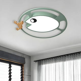 ZOWALA - Kids Small Wood Shrimp Fish White LED Flush Mount Light Image - 4