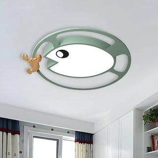 ZOWALA - Kids Small Wood Shrimp Fish White LED Flush Mount Light Image - 5