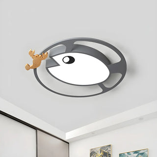 ZOWALA - Kids Small Wood Shrimp Fish White LED Flush Mount Light Image - 6