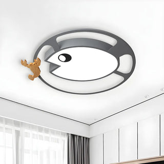 ZOWALA - Kids Small Wood Shrimp Fish White LED Flush Mount Light Image - 7