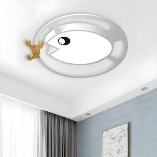 ZOWALA - Kids Small Wood Shrimp Fish White LED Flush Mount Light Image - 8
