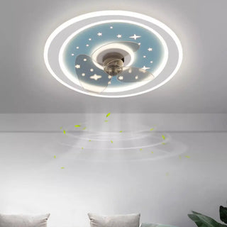 Kids Room Sleek Star-Themed Round Ceiling Fan Light Image - 13