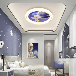 ZOWALA - Kids Space-Theme Blue Round LED Flush Mount Light Image - 1