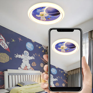 ZOWALA - Kids Space-Theme Blue Round LED Flush Mount Light Image - 11
