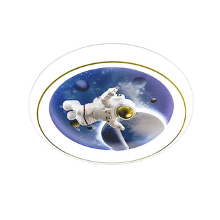 ZOWALA - Kids Space-Theme Blue Round LED Flush Mount Light Image - 13