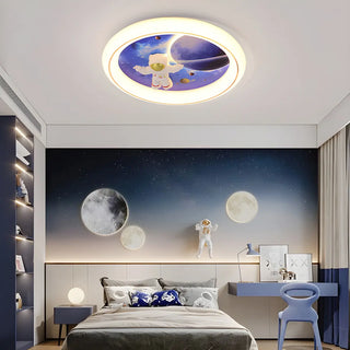 ZOWALA - Kids Space-Theme Blue Round LED Flush Mount Light Image - 2