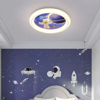 ZOWALA - Kids Space-Theme Blue Round LED Flush Mount Light Image - 3