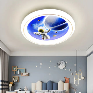 ZOWALA - Kids Space-Theme Blue Round LED Flush Mount Light Image - 4