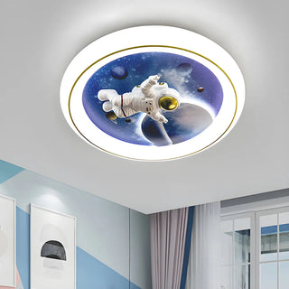 ZOWALA - Kids Space-Theme Blue Round LED Flush Mount Light Image - 5