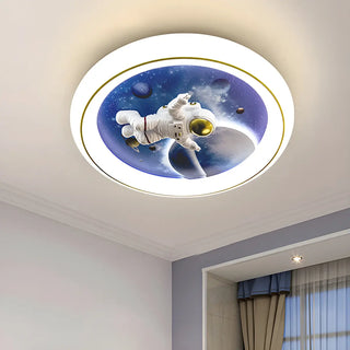 ZOWALA - Kids Space-Theme Blue Round LED Flush Mount Light Image - 6