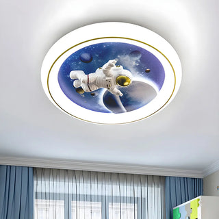ZOWALA - Kids Space-Theme Blue Round LED Flush Mount Light Image - 7
