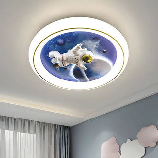 ZOWALA - Kids Space-Theme Blue Round LED Flush Mount Light Image - 8