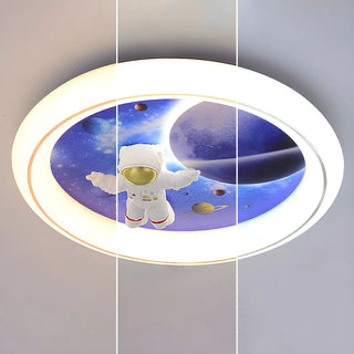 ZOWALA - Kids Space-Theme Blue Round LED Flush Mount Light Image - 9