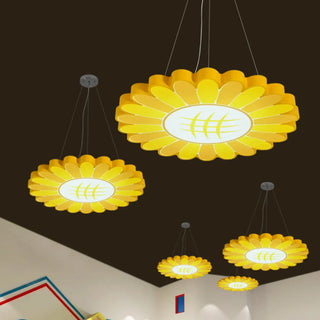 ZOWALA - Yellow Flower Round Acrylic LED Kids Room Chandelier Image - 4